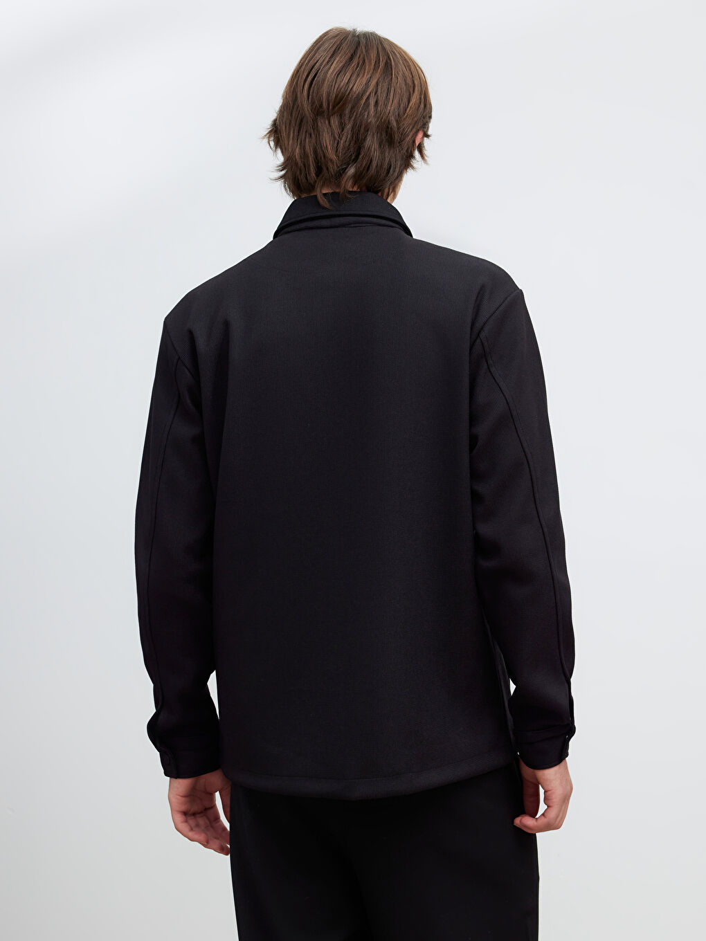 Siyah Regular Fit Erkek Dokulu Gömlek Ceket-3