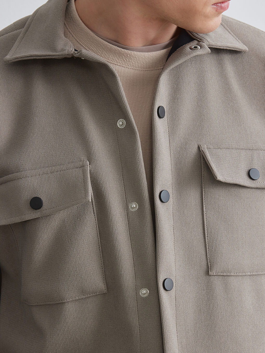 Bej Regular Fit Erkek Dokulu Gömlek Ceket-2