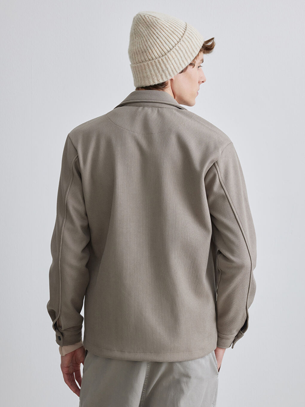 Bej Regular Fit Erkek Dokulu Gömlek Ceket-3
