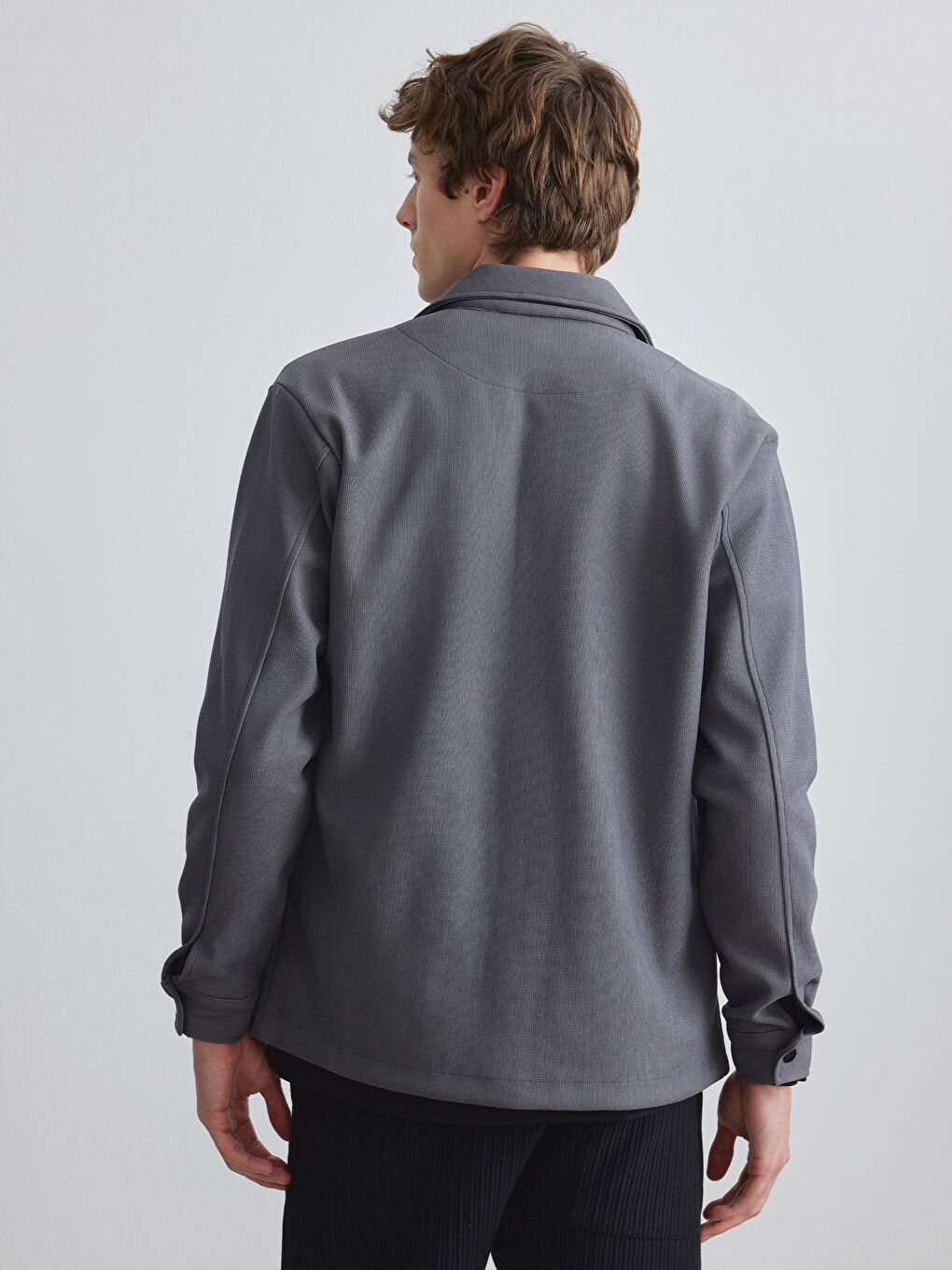 Gri Regular Fit Erkek Dokulu Gömlek Ceket-3