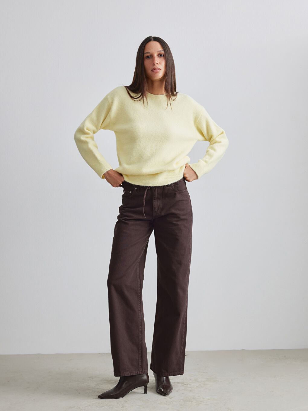 Sarı Bisiklet Yaka Kadın Triko Kazak-1