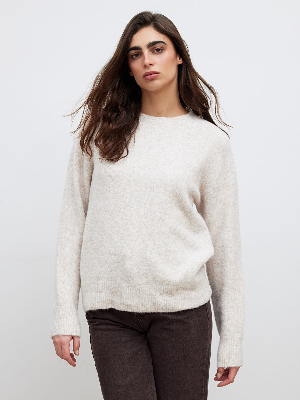 Kahverengi Bisiklet Yaka Kadın Triko Kazak