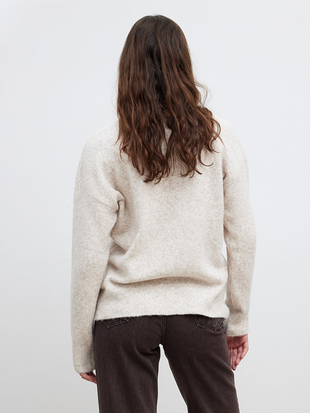 Kahverengi Bisiklet Yaka Kadın Triko Kazak-3