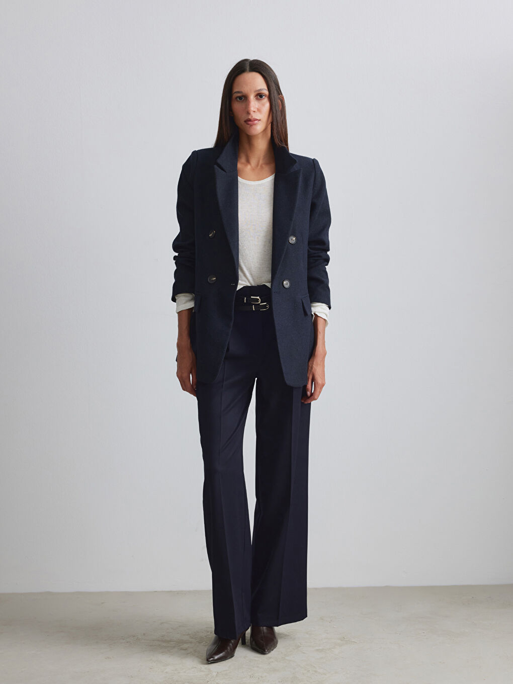 Lacivert Regular Fit Kadın Kaşe Blazer Ceket-1