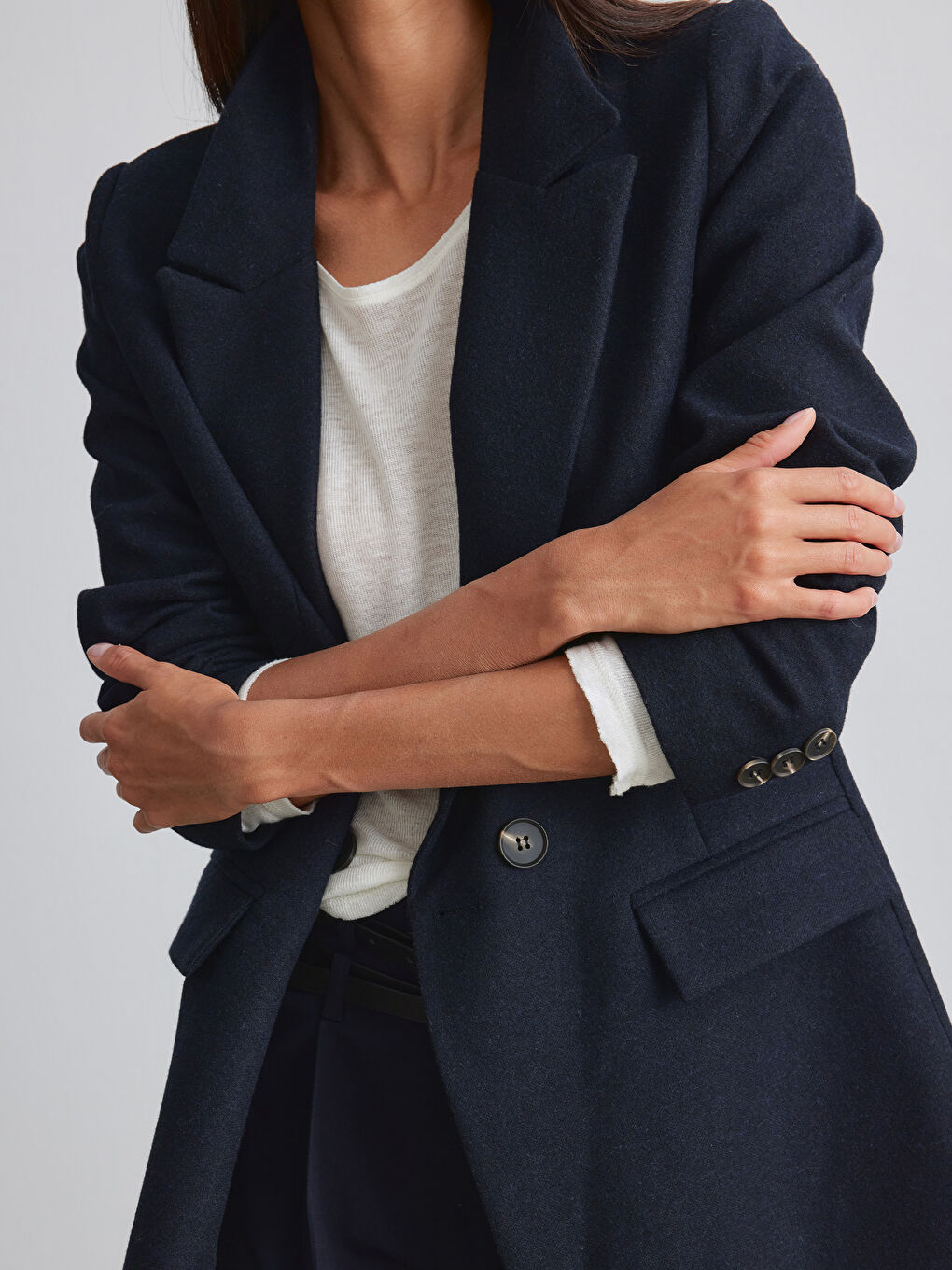 Lacivert Regular Fit Kadın Kaşe Blazer Ceket-2