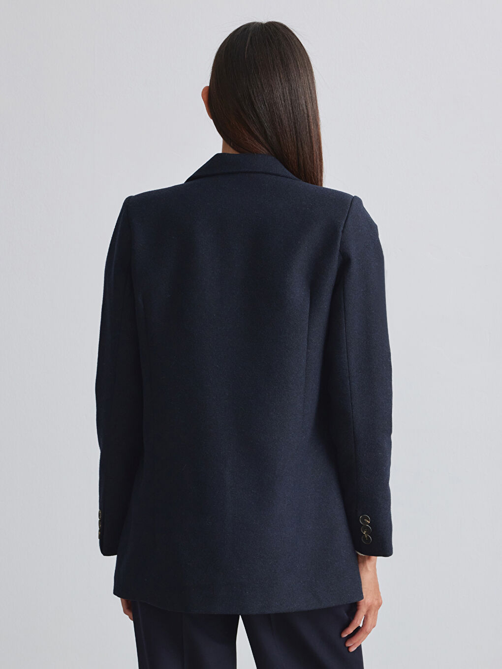 Lacivert Regular Fit Kadın Kaşe Blazer Ceket-4