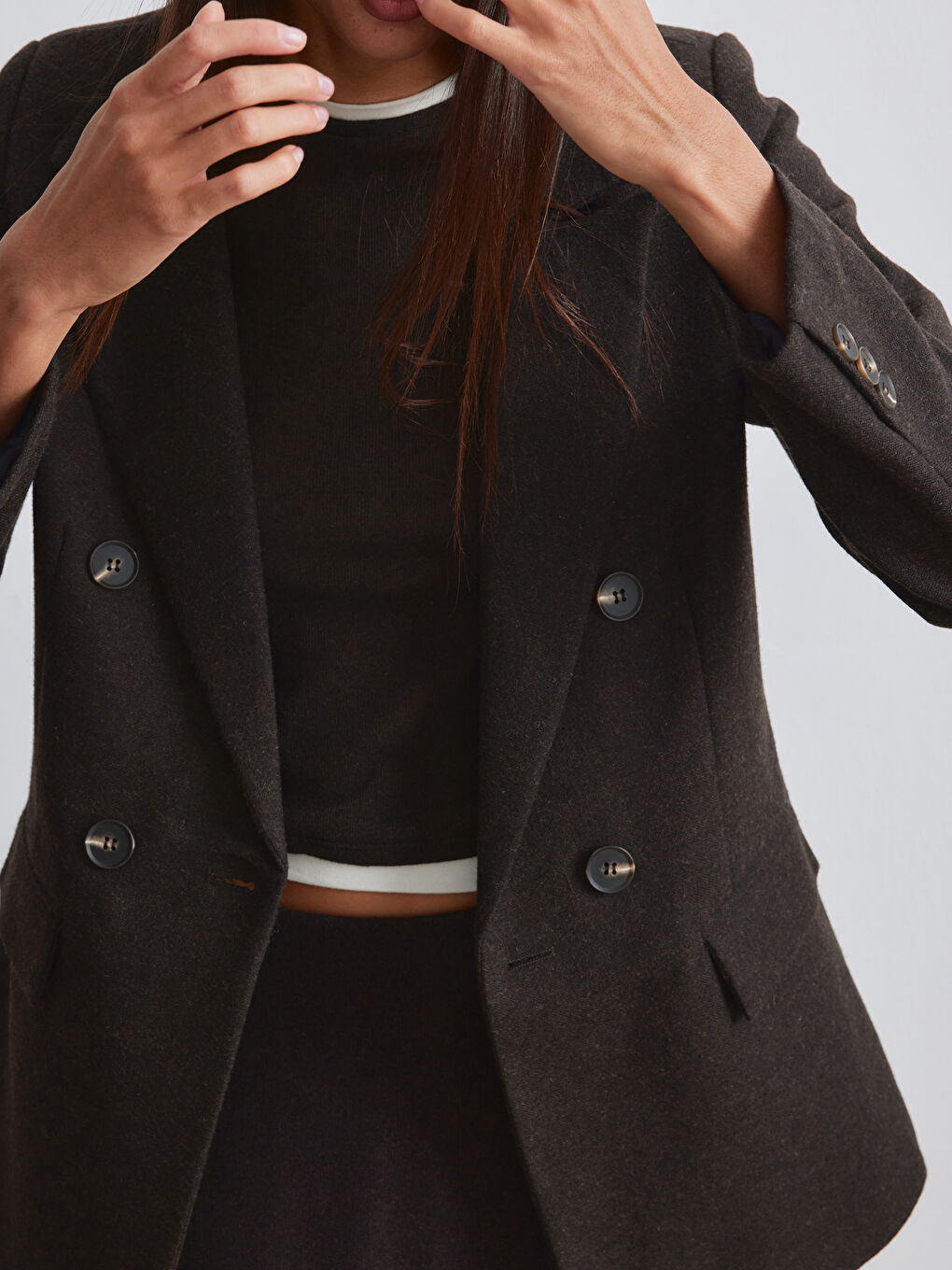 Kahverengi Regular Fit Kadın Kaşe Blazer Ceket-2