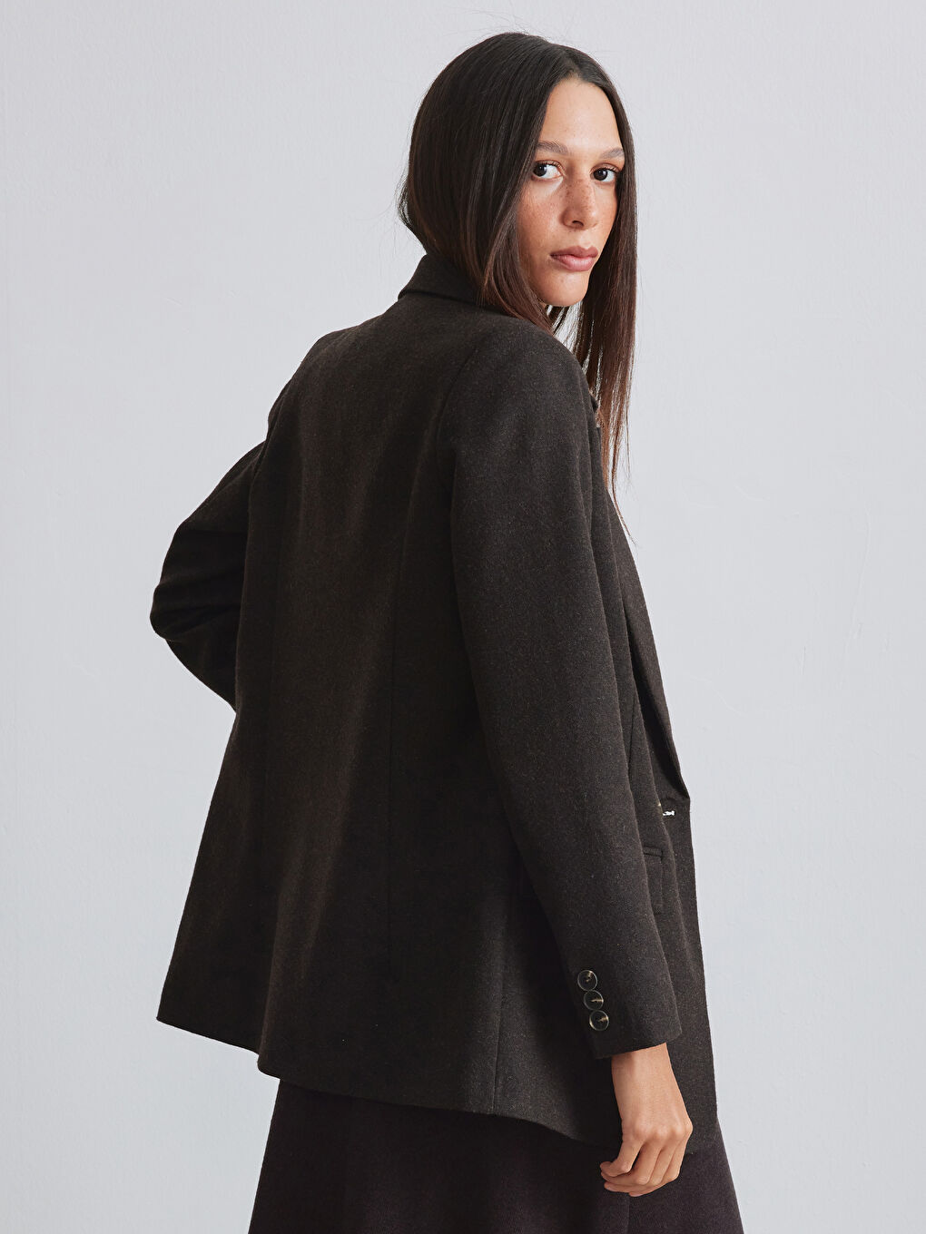 Kahverengi Regular Fit Kadın Kaşe Blazer Ceket-4