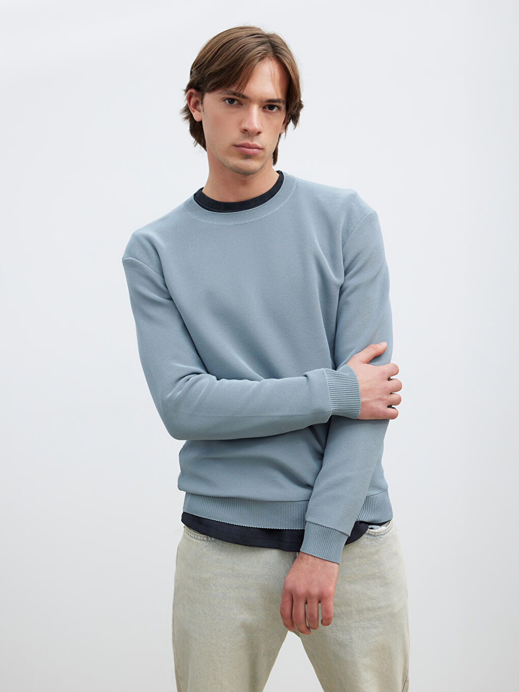 İndigo Bisiklet Yaka Erkek Triko Kazak