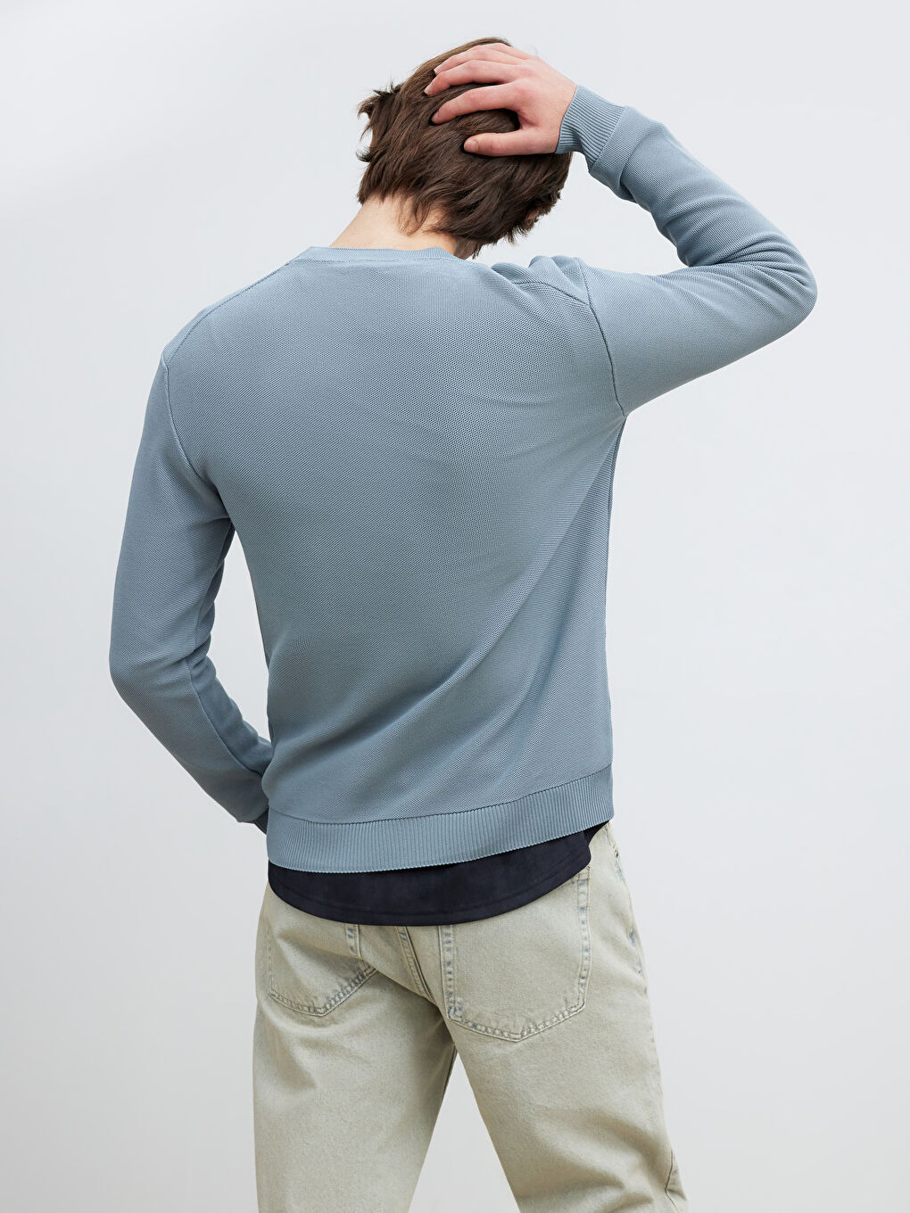 İndigo Bisiklet Yaka Erkek Triko Kazak-3