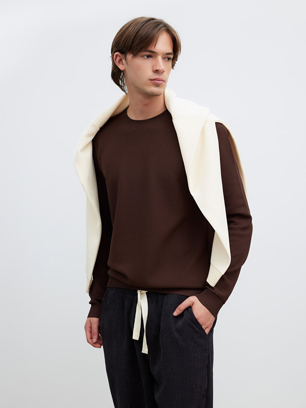 Kahverengi Bisiklet Yaka Erkek Triko Kazak