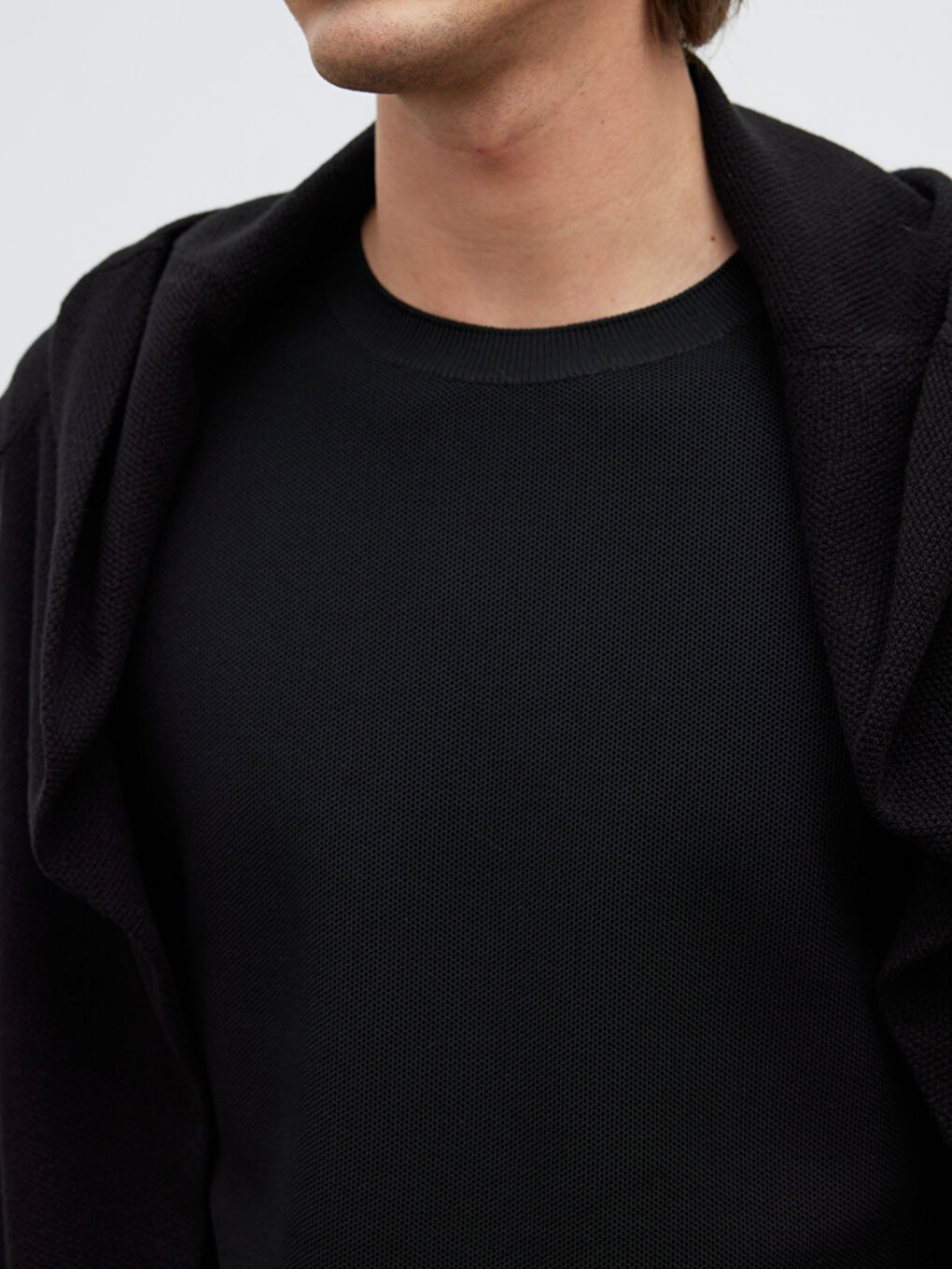 Siyah Bisiklet Yaka Erkek Triko Kazak-2