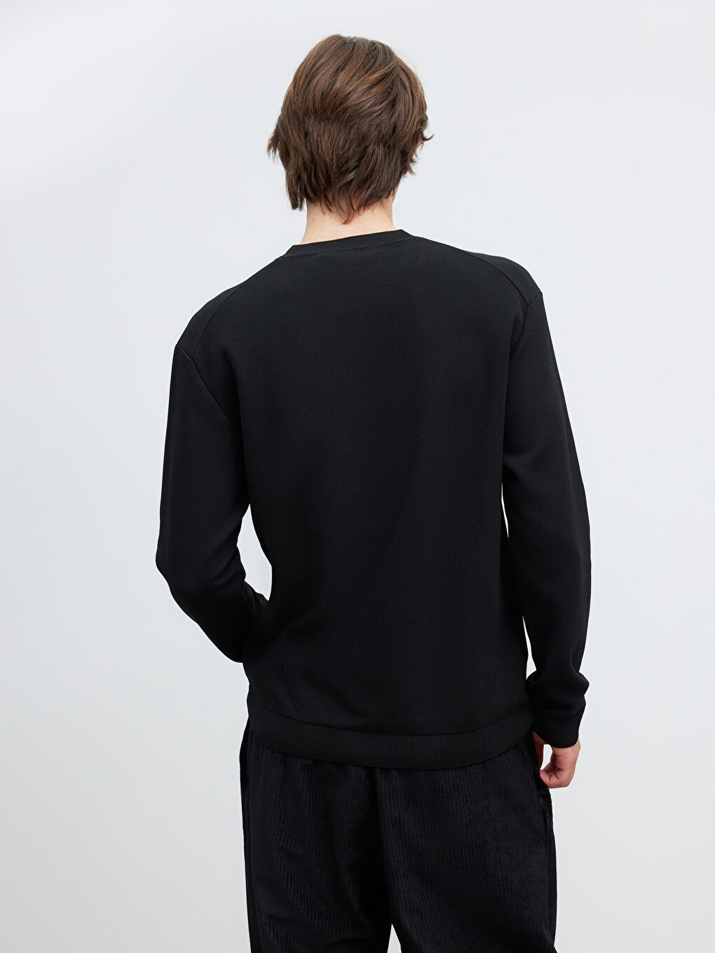 Siyah Bisiklet Yaka Erkek Triko Kazak-3