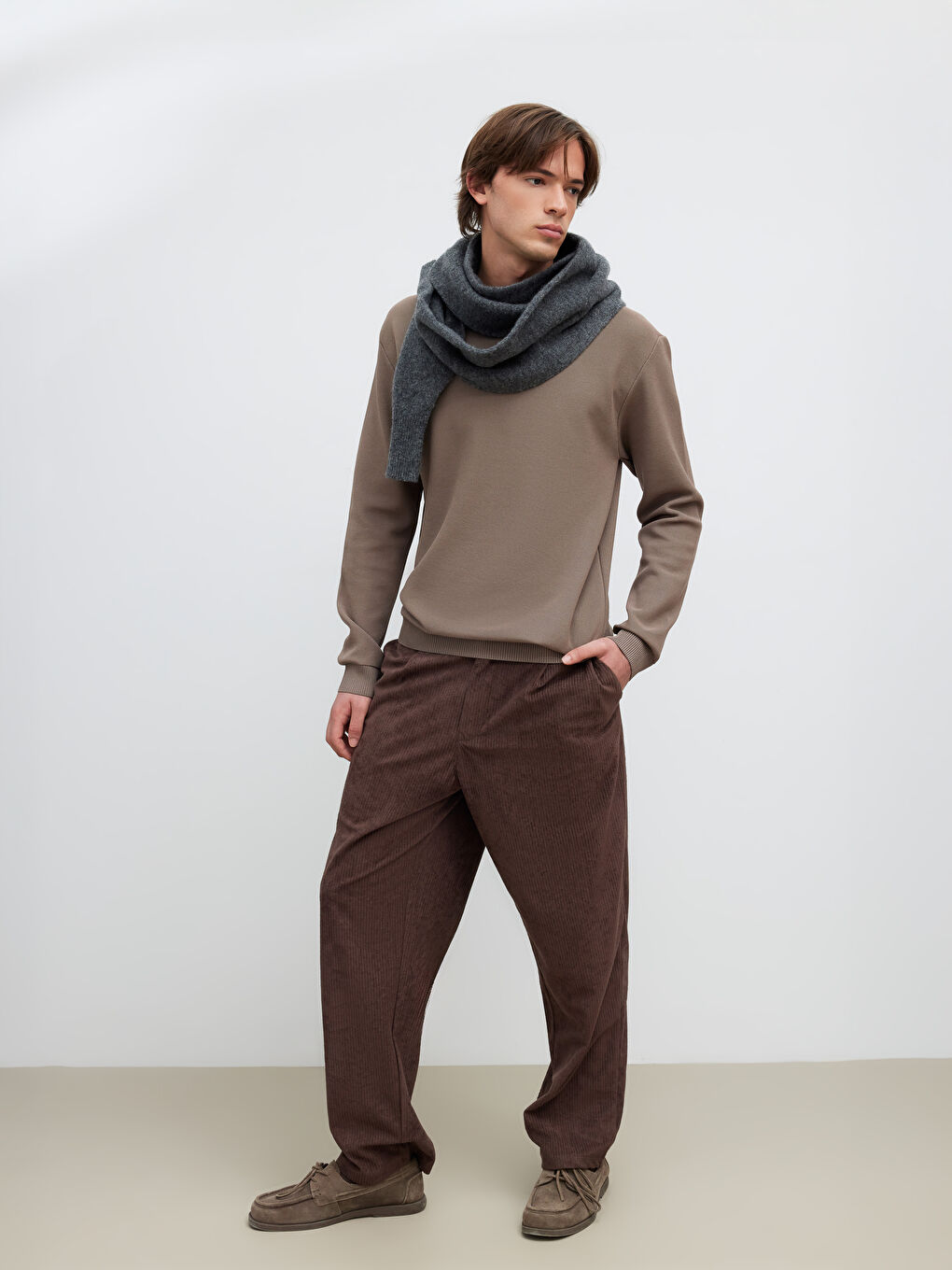 Bej Bisiklet Yaka Erkek Triko Kazak-1