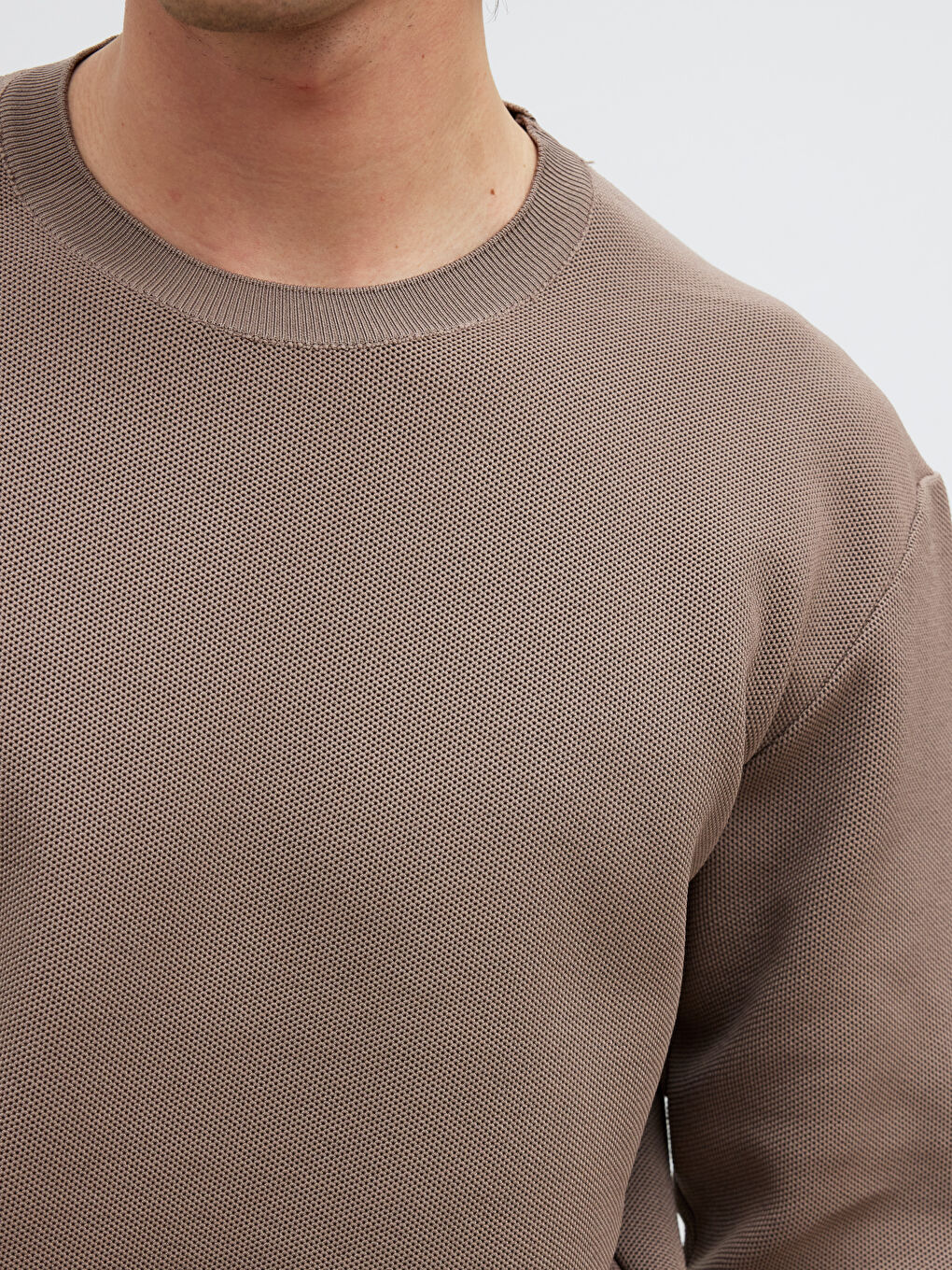 Bej Bisiklet Yaka Erkek Triko Kazak-2