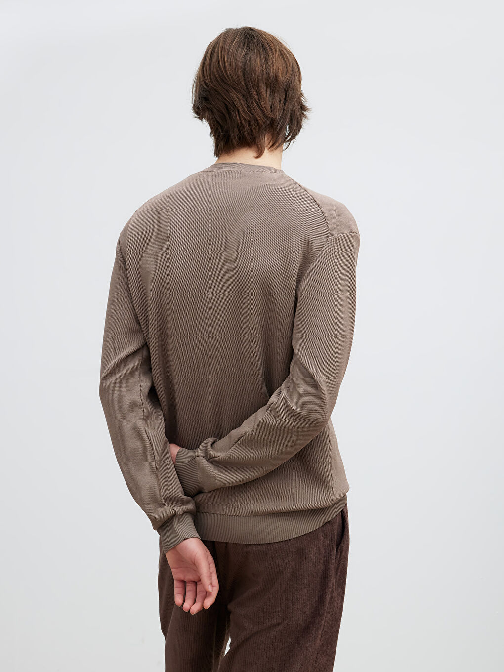 Bej Bisiklet Yaka Erkek Triko Kazak-3