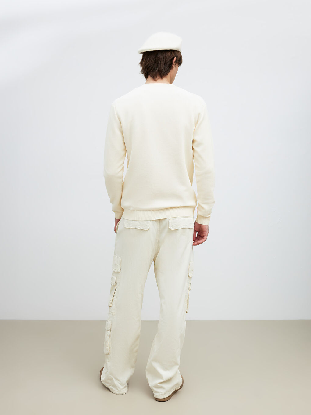 Ekru Bisiklet Yaka Erkek Triko Kazak-3