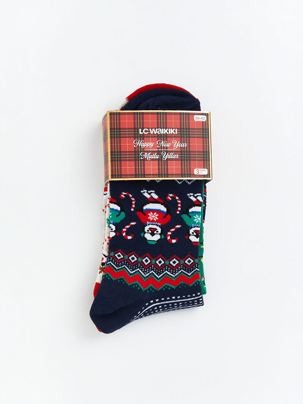 Karışık Yılbaşı Temalı Desenli Erkek 3'lü Soket Çorap-1