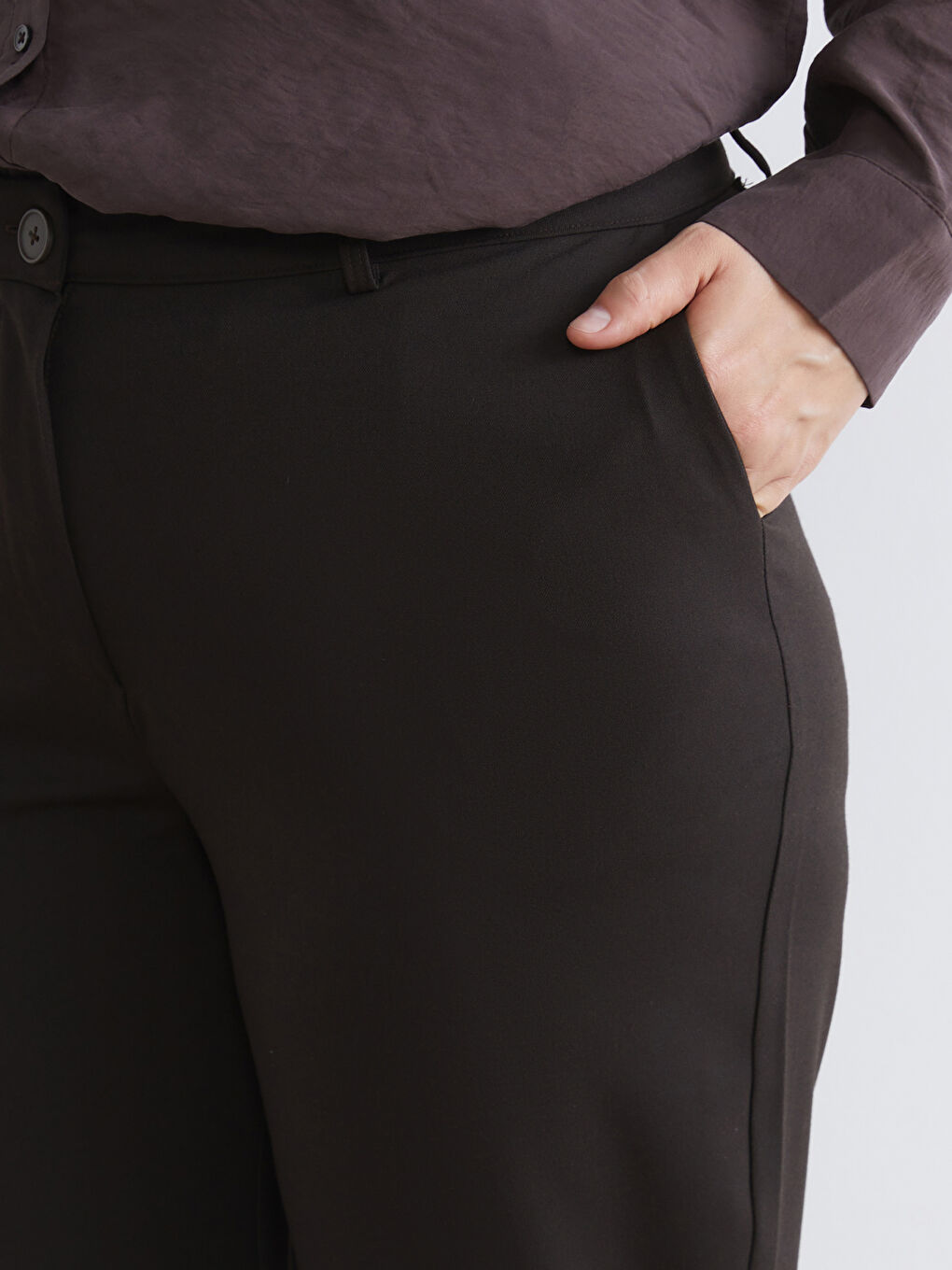 Kahverengi Büyük Beden Regular Fit Kadın Pantolon	-2