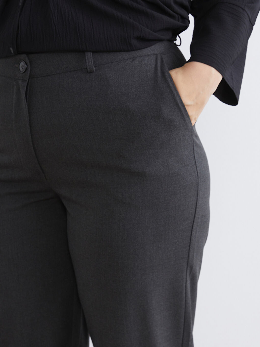 Antrasit Büyük Beden Regular Fit Kadın Pantolon	-2