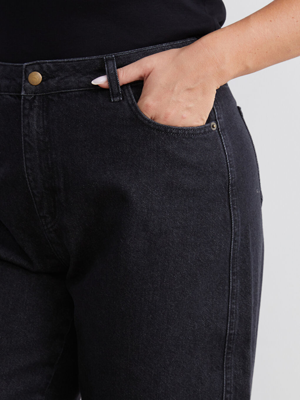 Siyah Büyük Beden Straight Fit Kadın Jean Pantolon-3