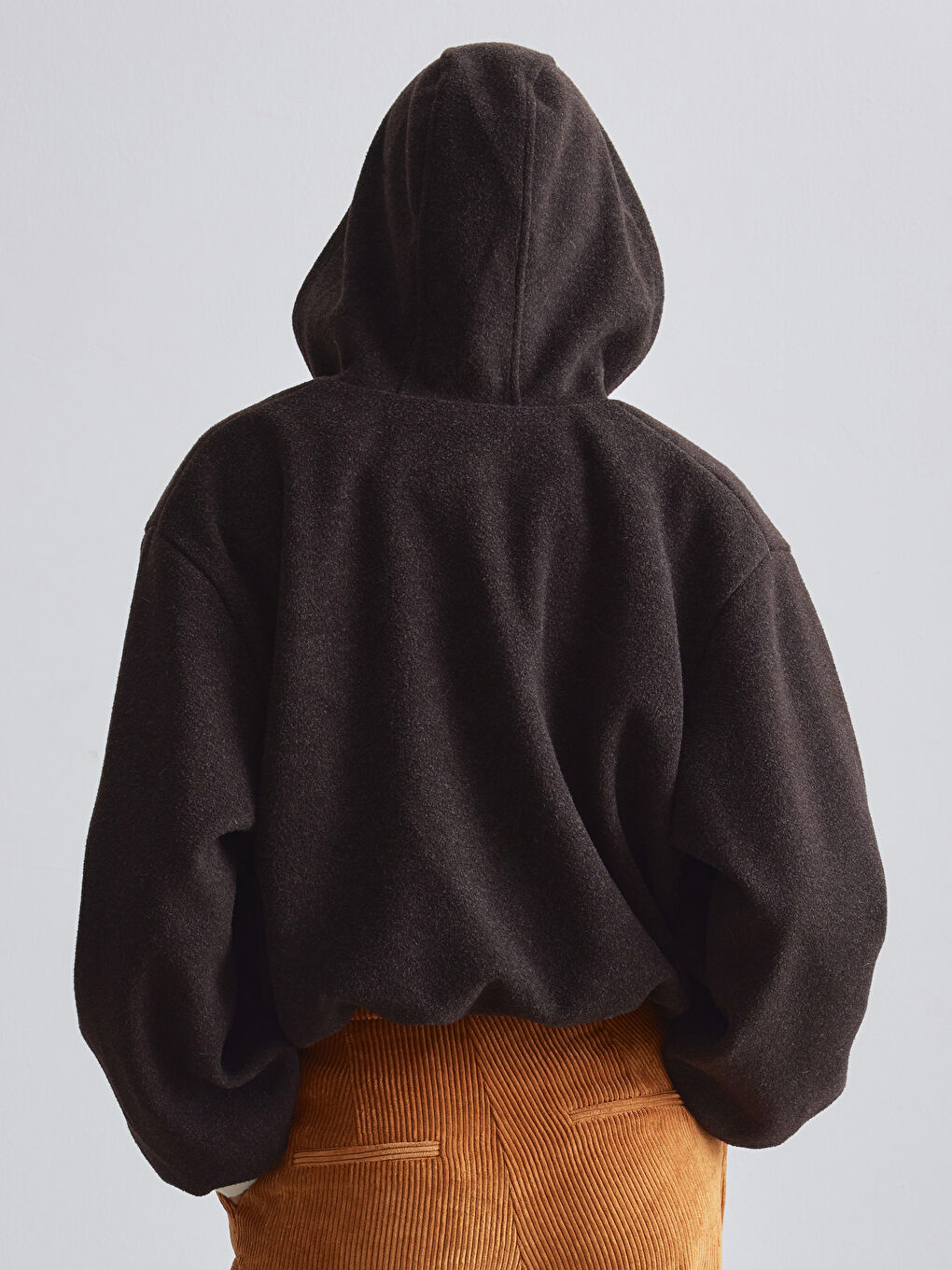 Kahverengi Kapüşonlu Kadın Kaşe Ceket-4