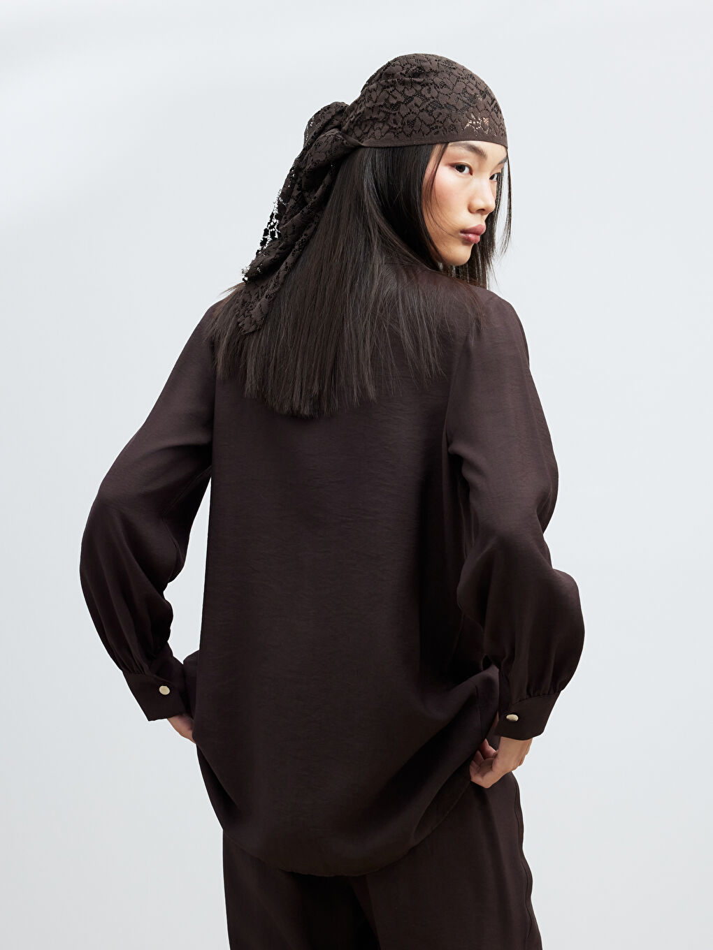 Kahverengi Modal Karışımlı Kadın Gömlek-3