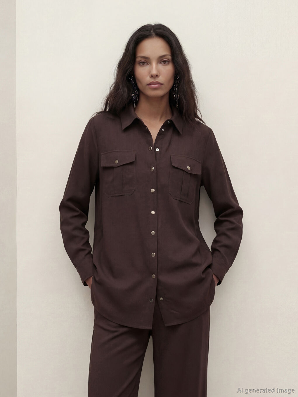 Kahverengi Modal Karışımlı Kadın Gömlek-1