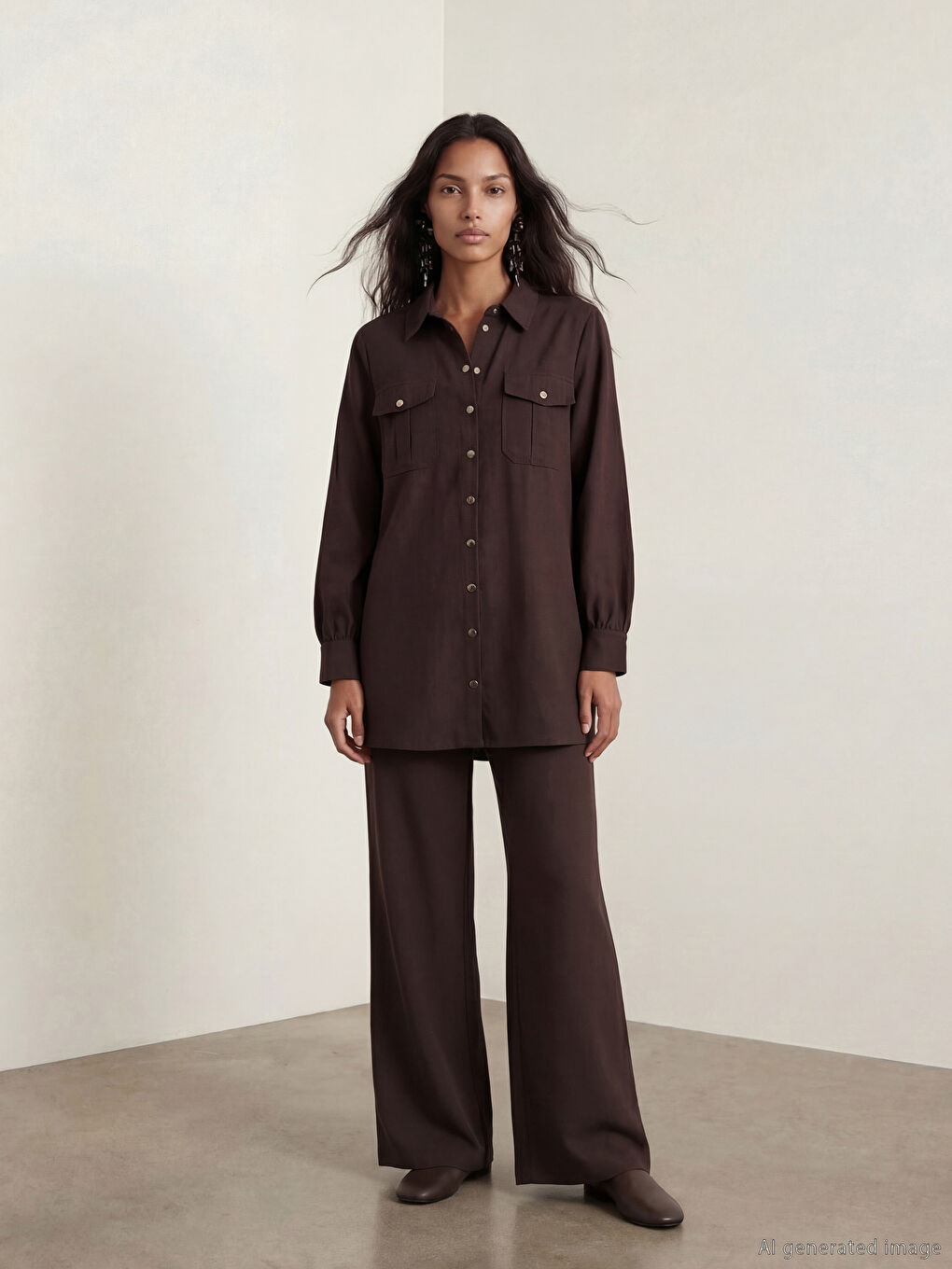 Kahverengi Modal Karışımlı Kadın Gömlek-2