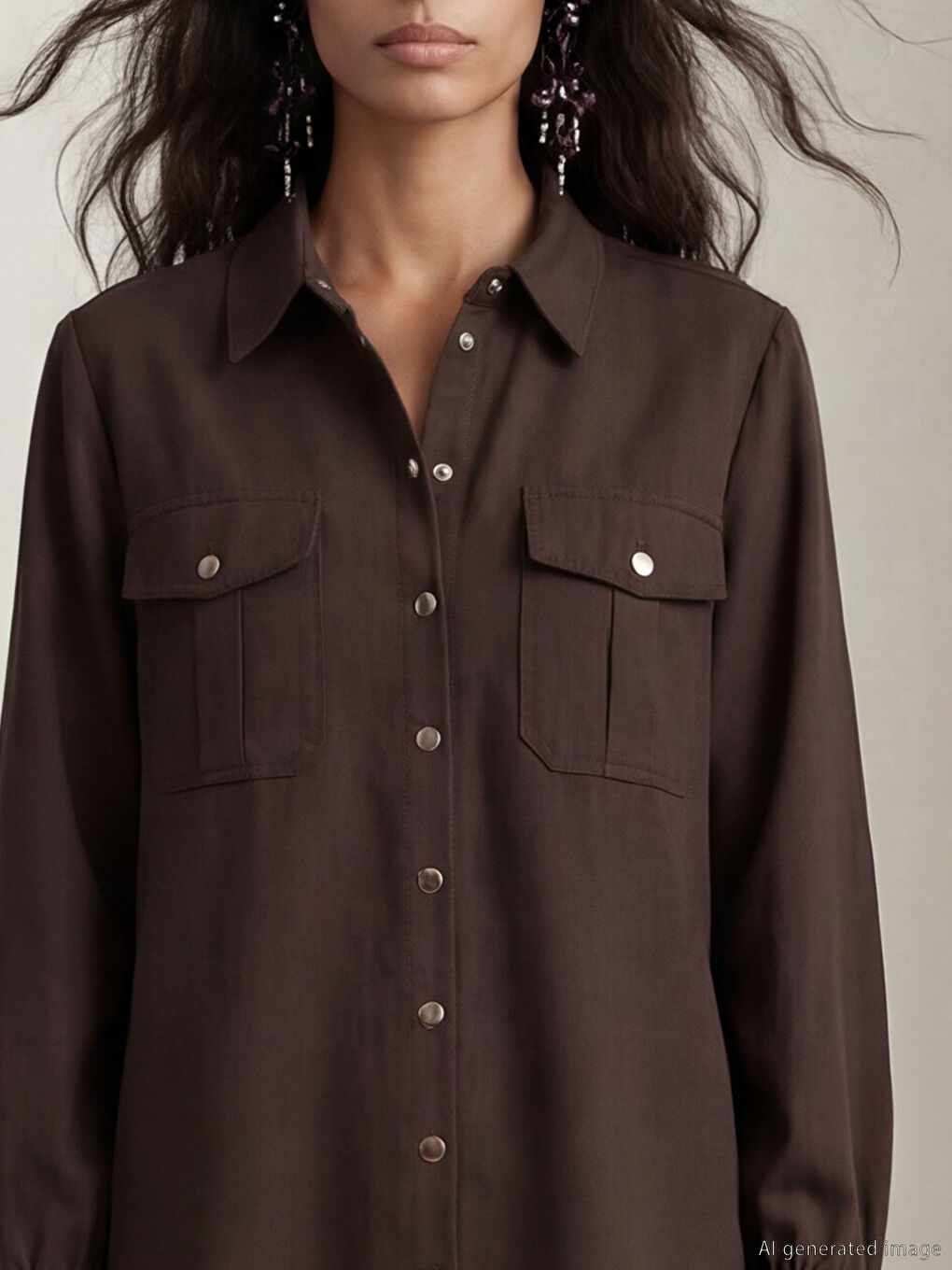 Kahverengi Modal Karışımlı Kadın Gömlek-4