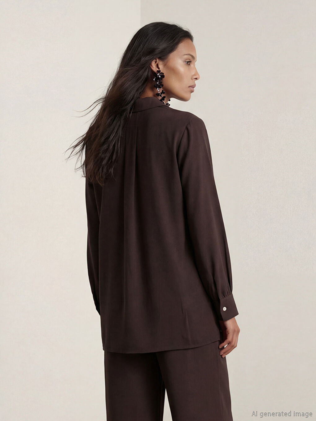 Kahverengi Modal Karışımlı Kadın Gömlek-6