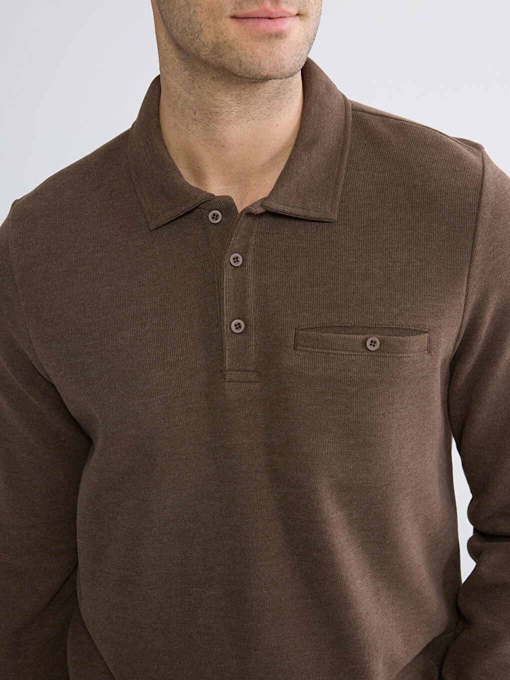 Kahverengi Polo Yaka Erkek Sweatshirt-2