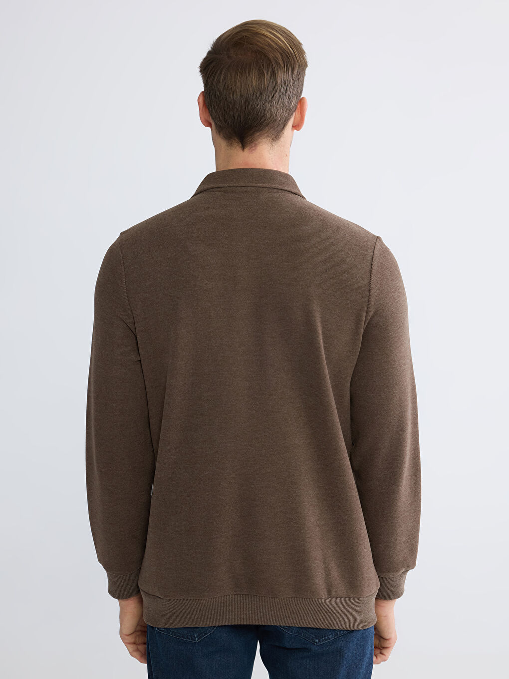 Kahverengi Polo Yaka Erkek Sweatshirt-3