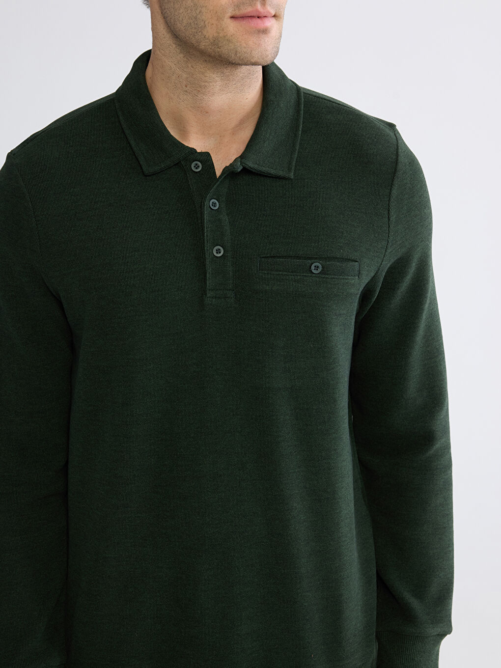 Yeşil Polo Yaka Erkek Sweatshirt-2