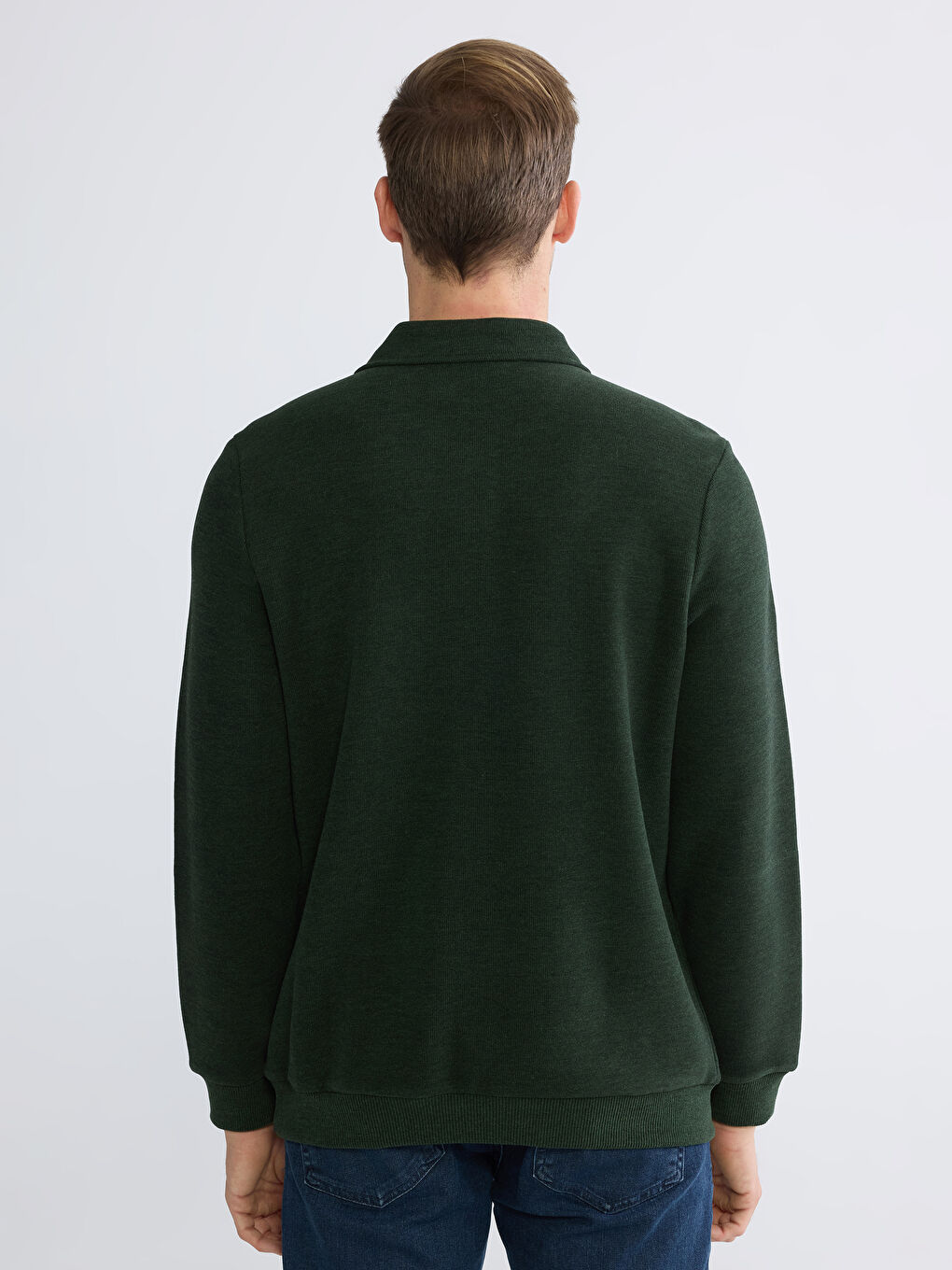 Yeşil Polo Yaka Erkek Sweatshirt-3