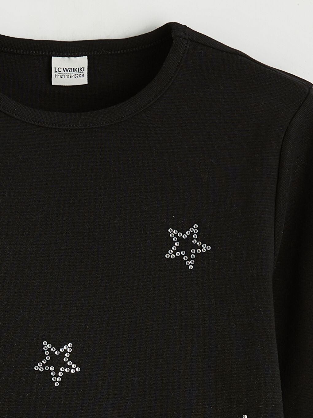 Siyah Yıldız Desenli Kız Çocuk Uzun Kollu Tişört-1