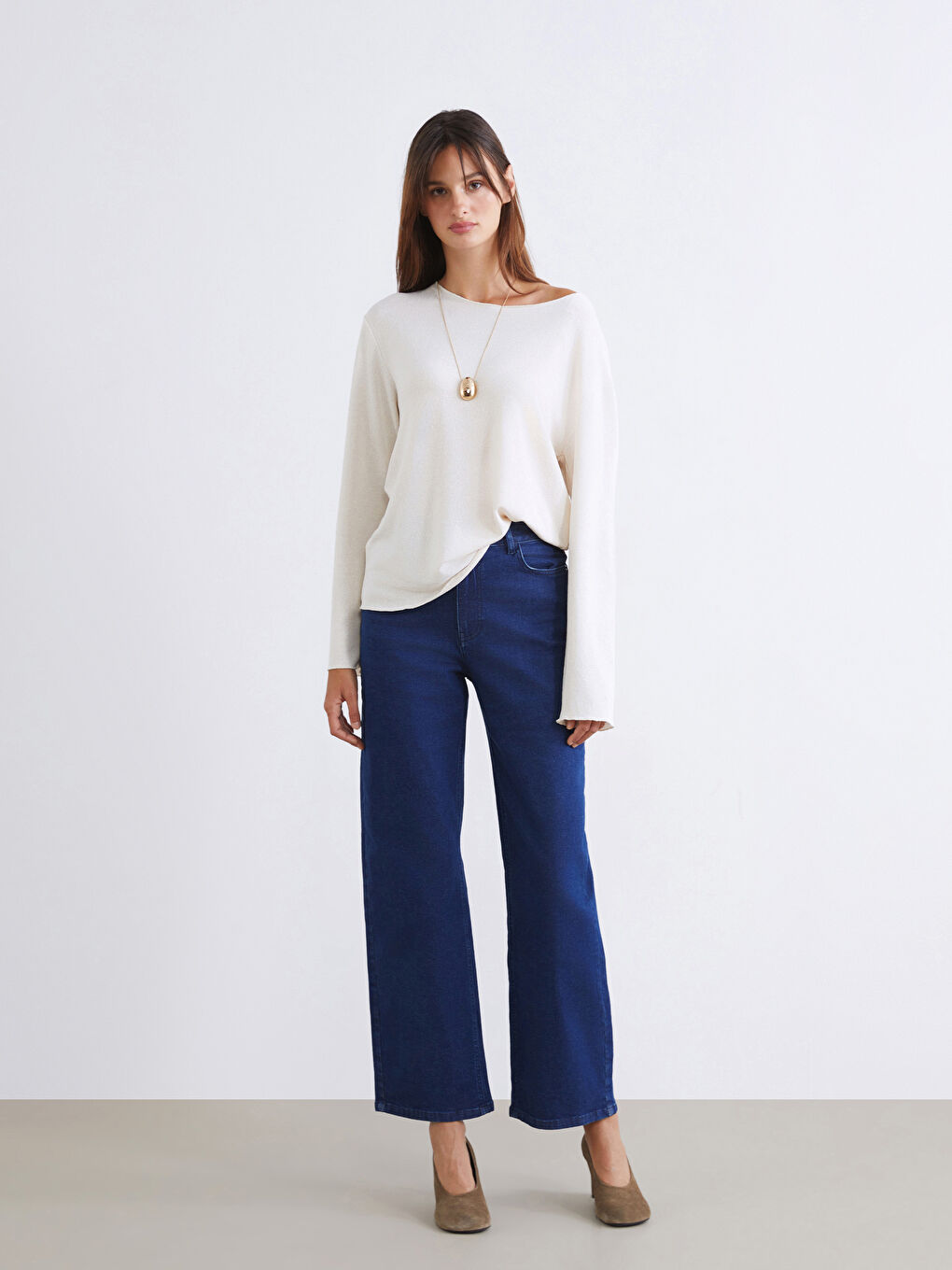 Bej Kayık Yaka Bluz-1