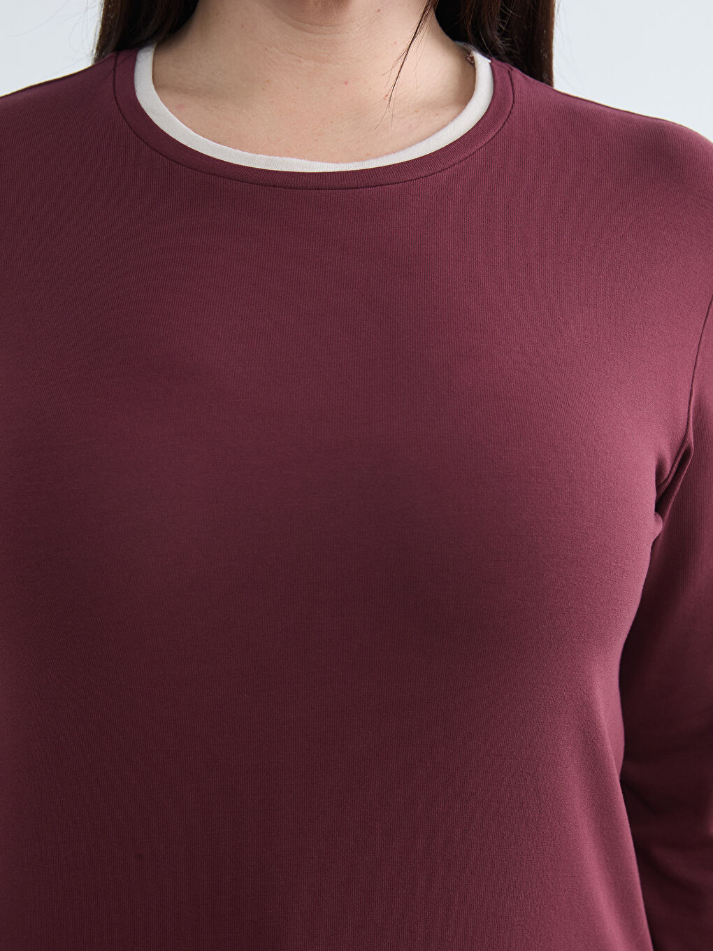 Bordo Büyük Beden Bisiklet Yaka Kadın Tişört-2