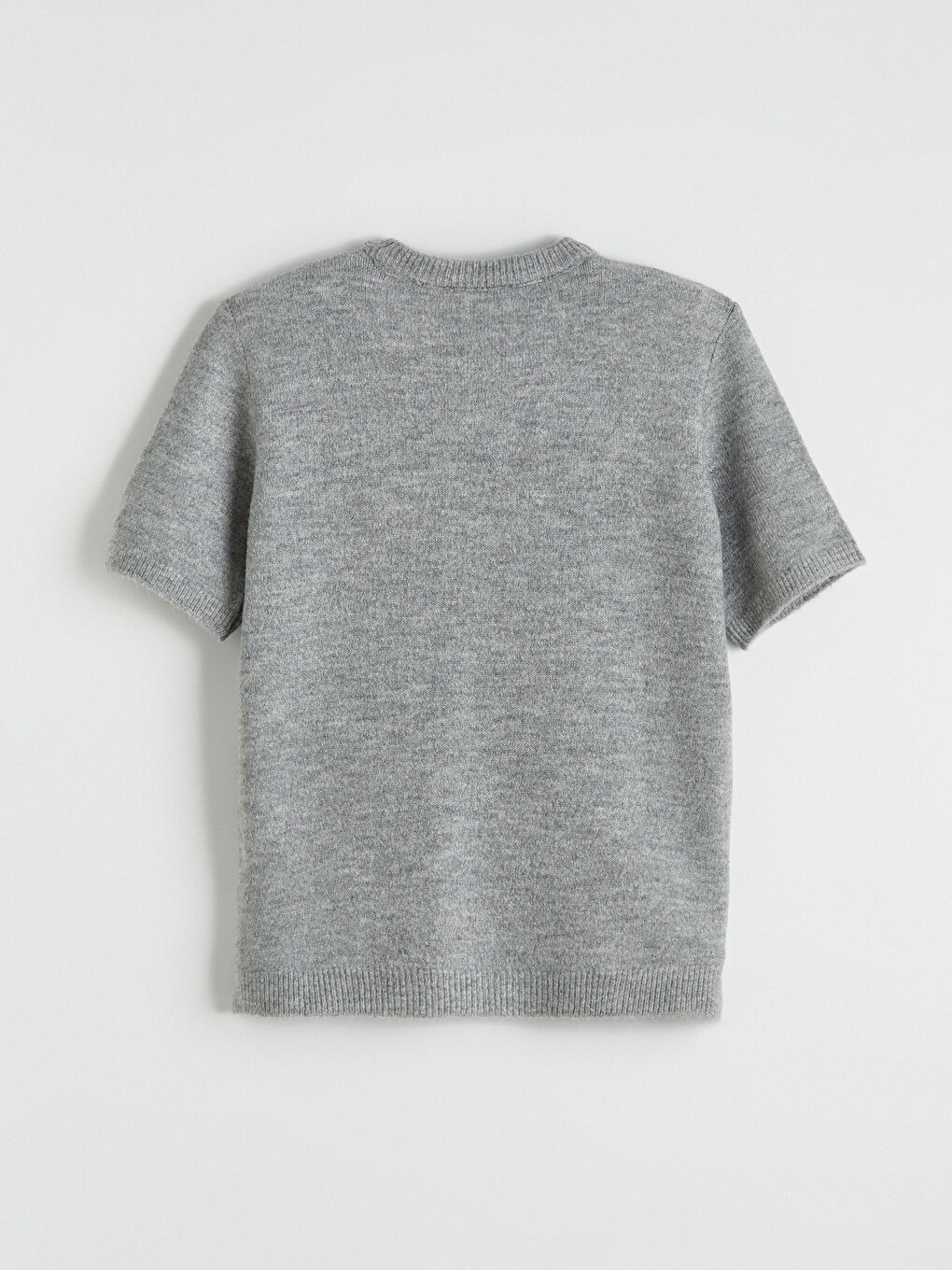 Gri Büyük Beden Bisiklet Yaka Taşlı Kadın Triko Kazak-6