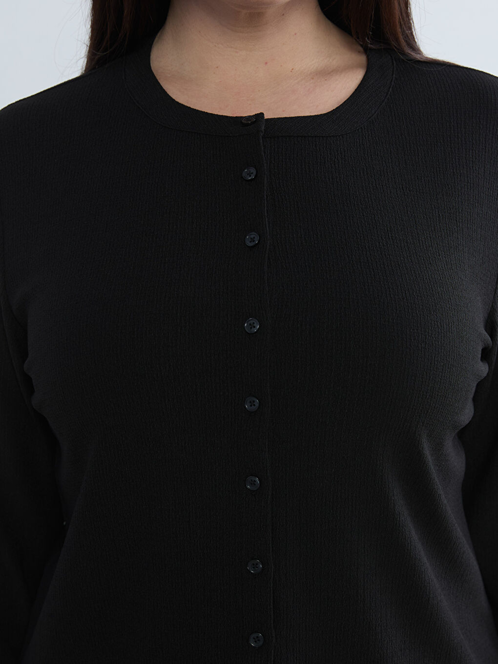 Siyah Büyük Beden Bisiklet Yaka Kadın Hırka-2