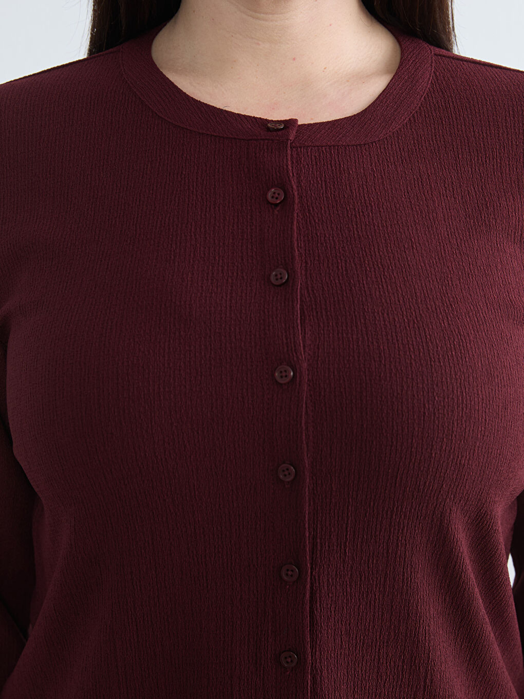 Bordo Büyük Beden Bisiklet Yaka Kadın Hırka-2