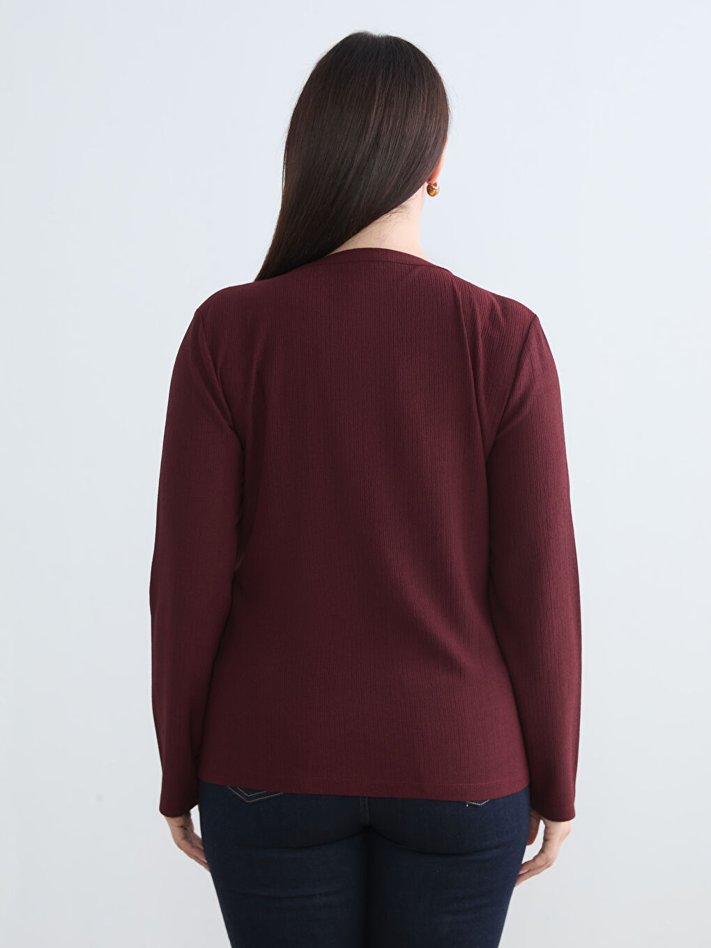 Bordo Büyük Beden Bisiklet Yaka Kadın Hırka-3