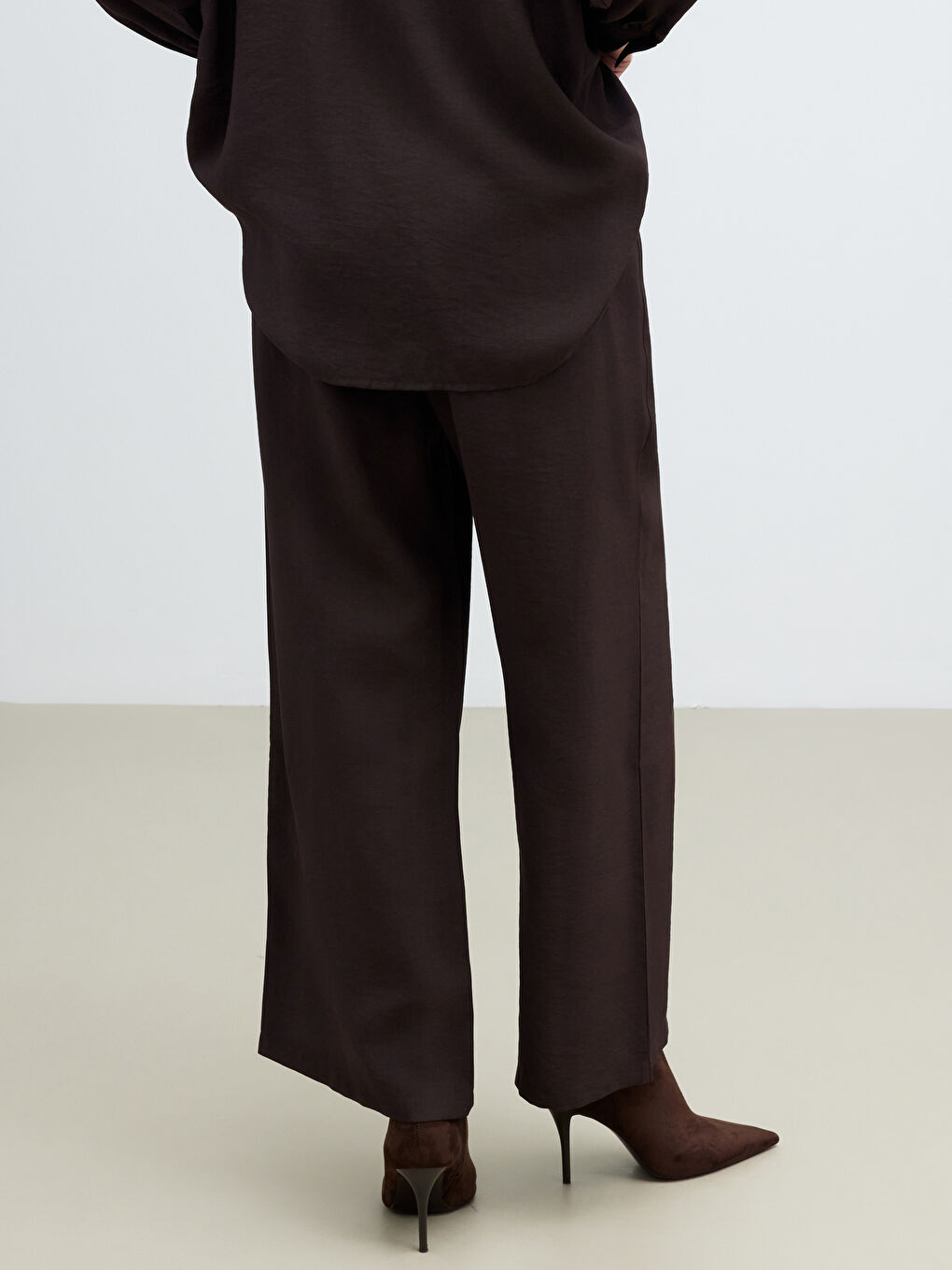 Kahverengi Modal Karışımlı Geniş Paça Kadın Pantolon	-3
