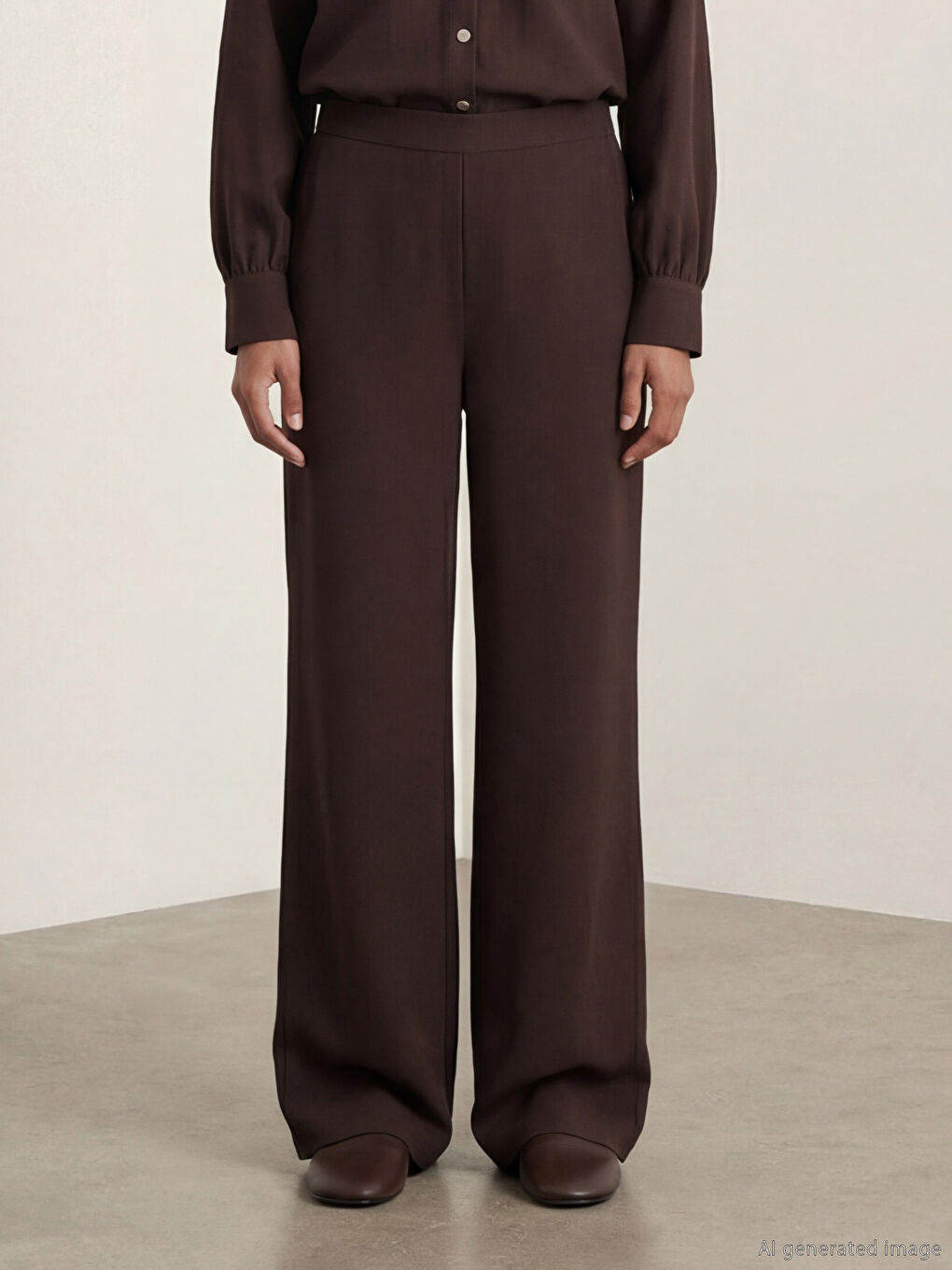 Kahverengi Modal Karışımlı Geniş Paça Kadın Pantolon	-2