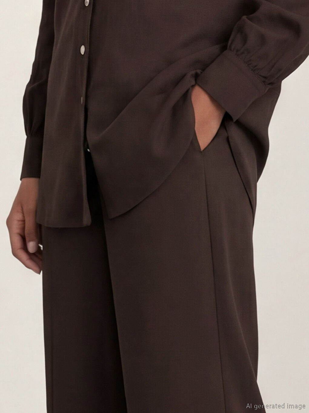 Kahverengi Modal Karışımlı Geniş Paça Kadın Pantolon	-4