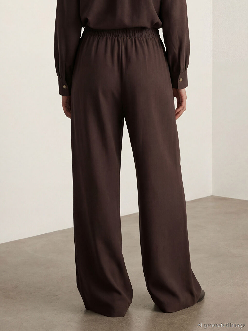 Kahverengi Modal Karışımlı Geniş Paça Kadın Pantolon	-6