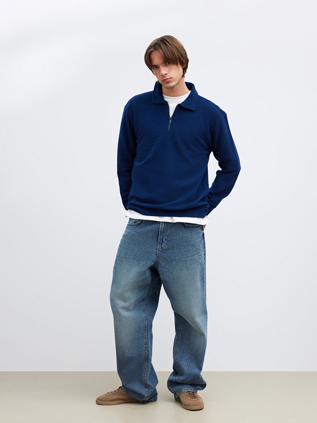 Lacivert Polo Yaka Erkek Sweatshirt-1