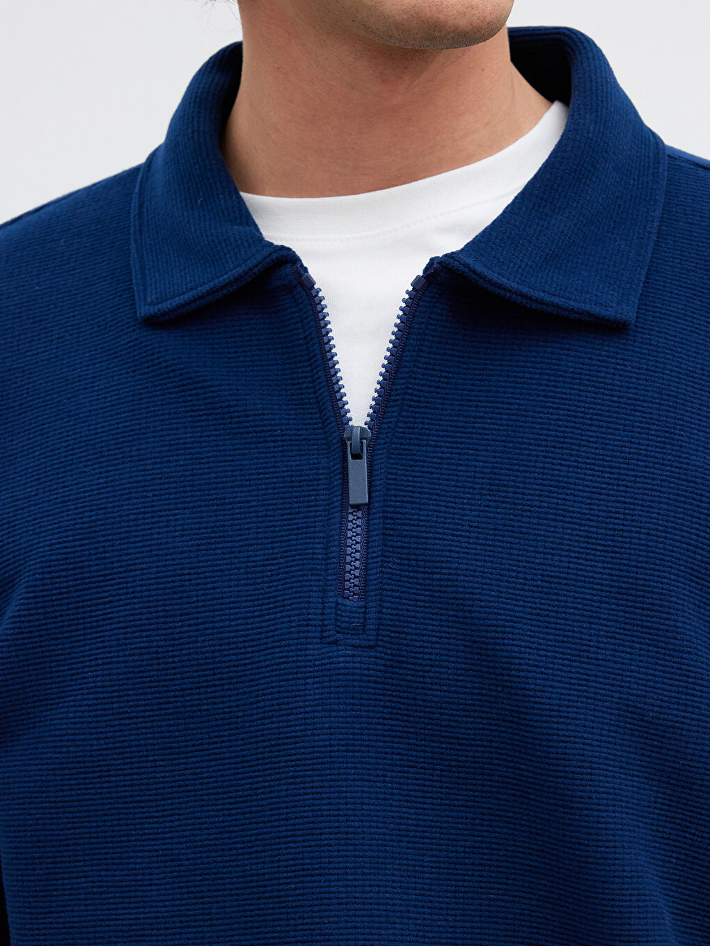 Lacivert Polo Yaka Erkek Sweatshirt-2