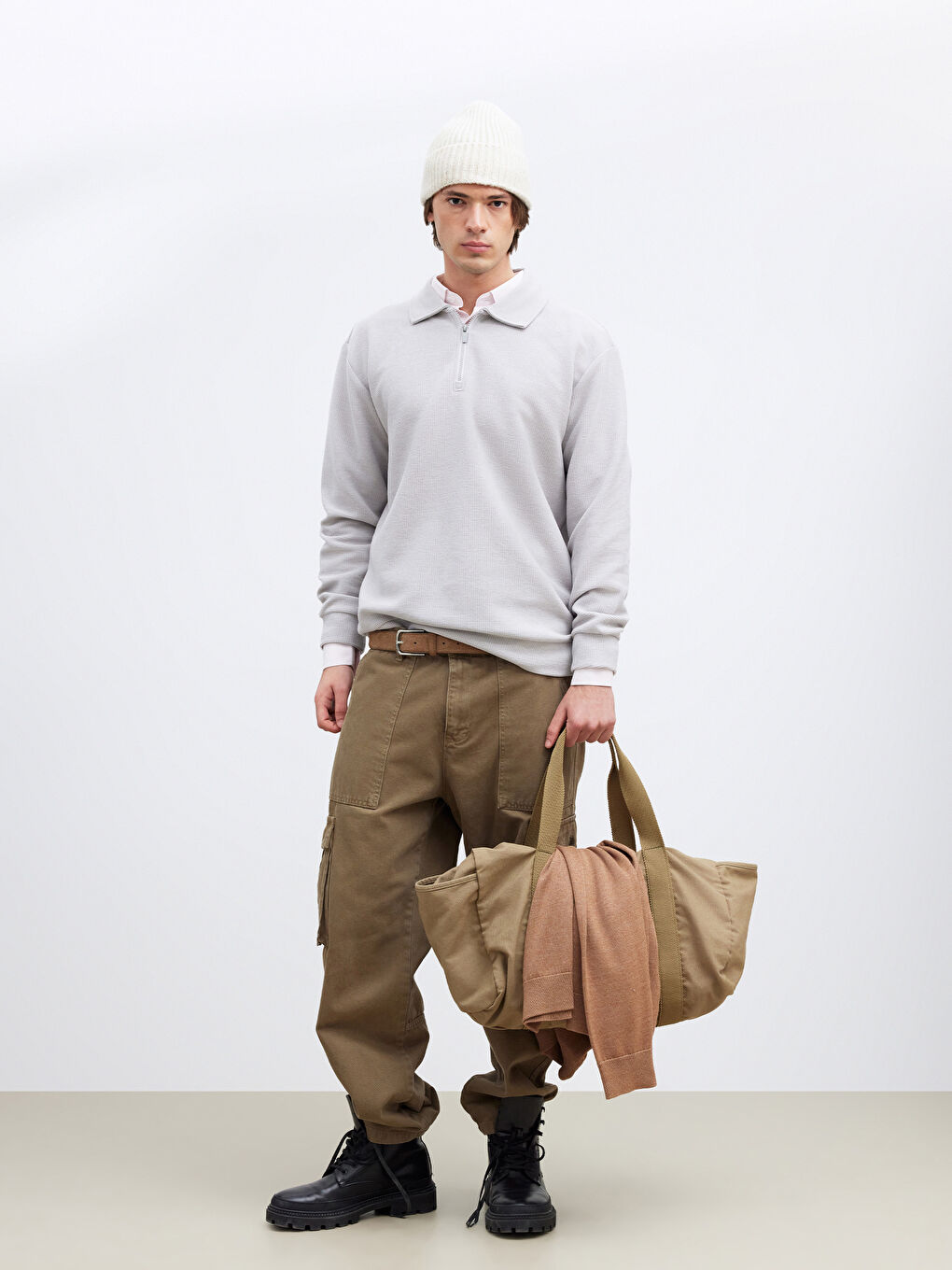 Gri Polo Yaka Erkek Sweatshirt-1