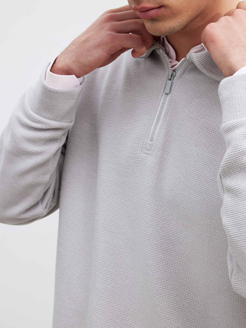 Gri Polo Yaka Erkek Sweatshirt-2